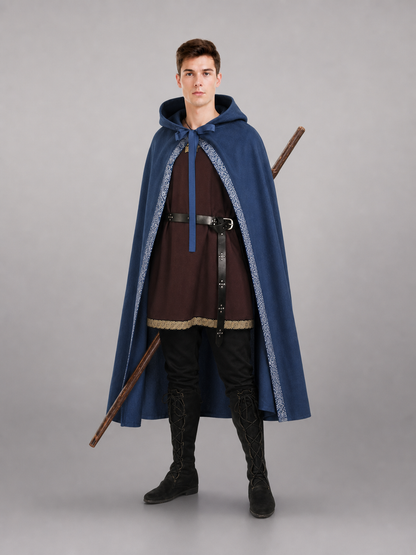 Blue Medieval Hooded Carnival Cloak