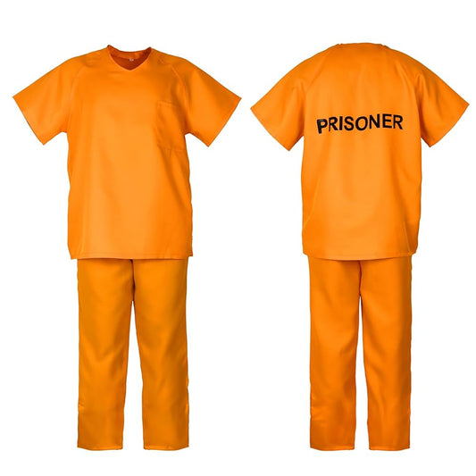 Women’s Prisoner-Themed Costume Set, 2-Piece Short-Sleeve Shirt and Long Pants with PRISONER Back Print for Dress-Up Events