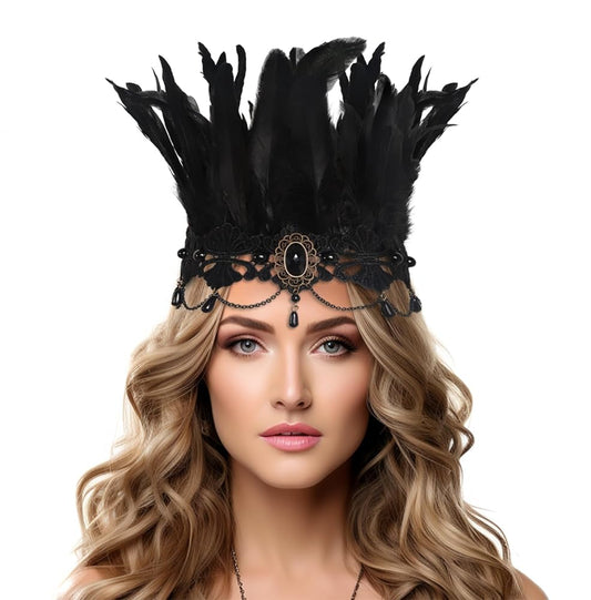 Carnival Feather and Lace Headpiece
