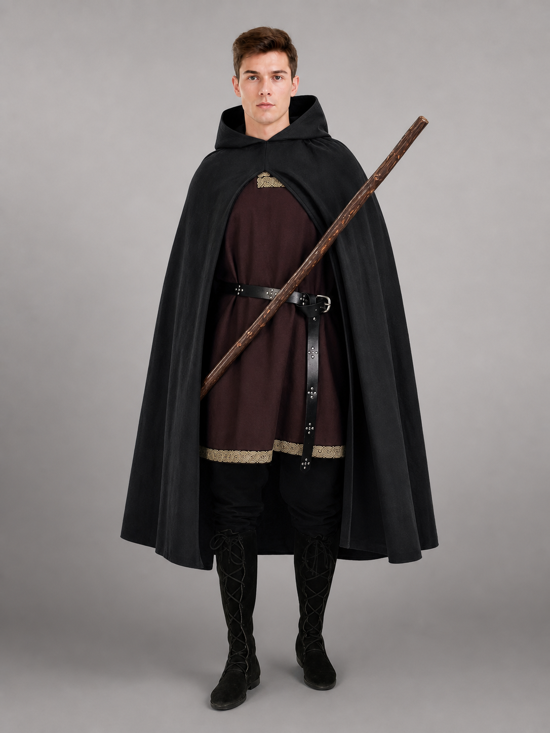 Black Medieval Hooded Costume Cloak