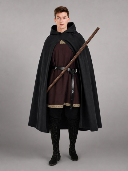 Black Medieval Hooded Costume Cloak