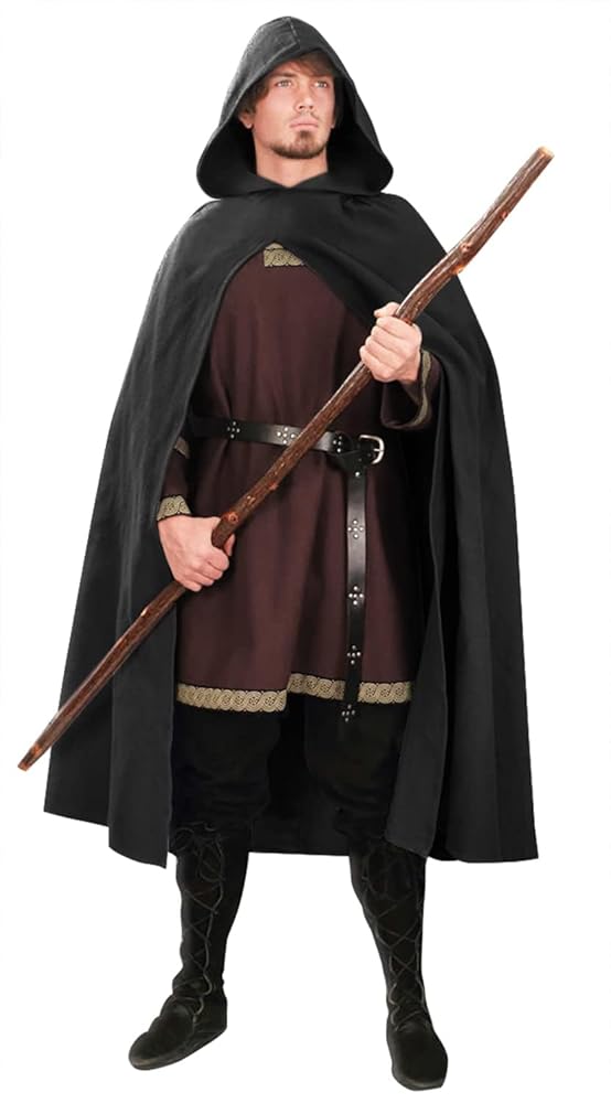 Black Medieval Hooded Costume Cloak