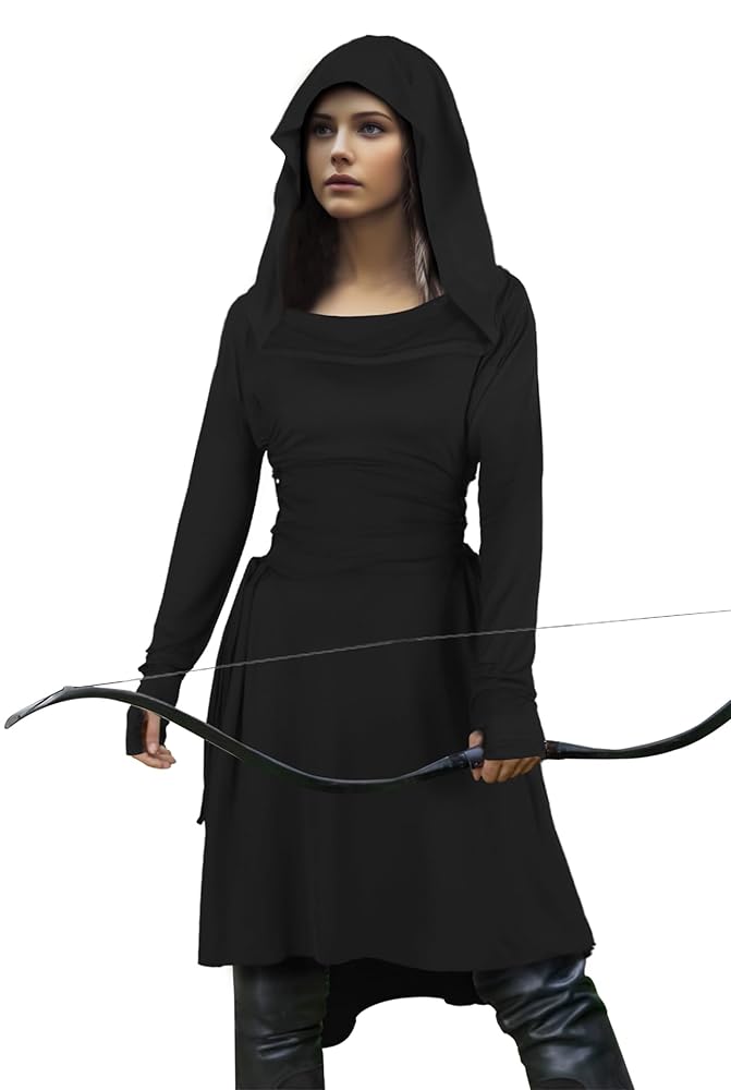 Black medieval-style hooded tunic
