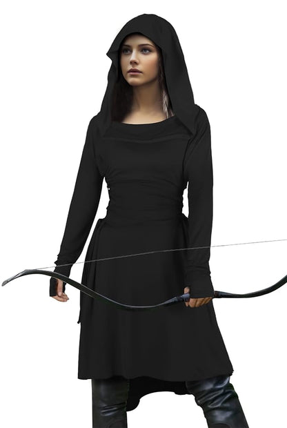 Black medieval-style hooded tunic