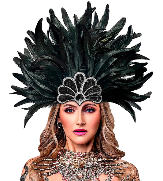 Black Feather and Sequin Headpiece
