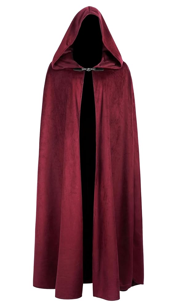 Long burgundy carnival cloak with hood
