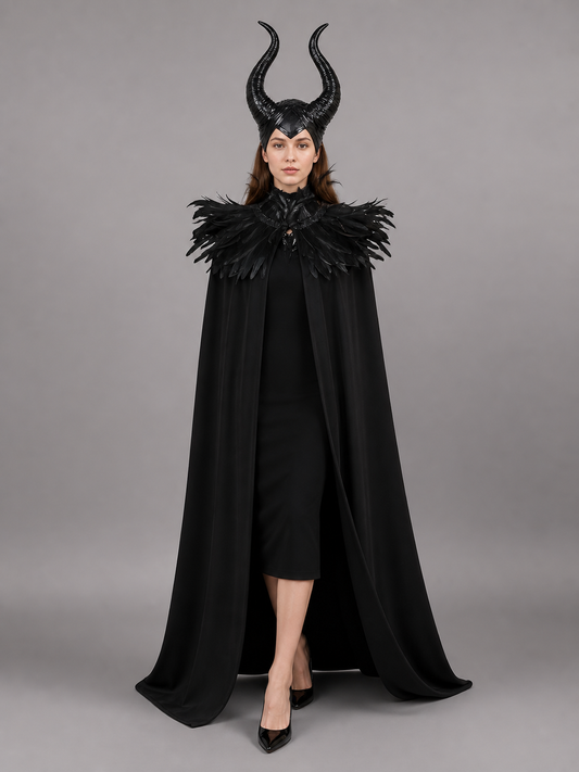 Black Carnival Cloak with Horns and Feathers