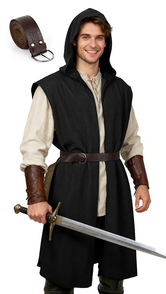 Long Sleeveless Hooded Vest, Black