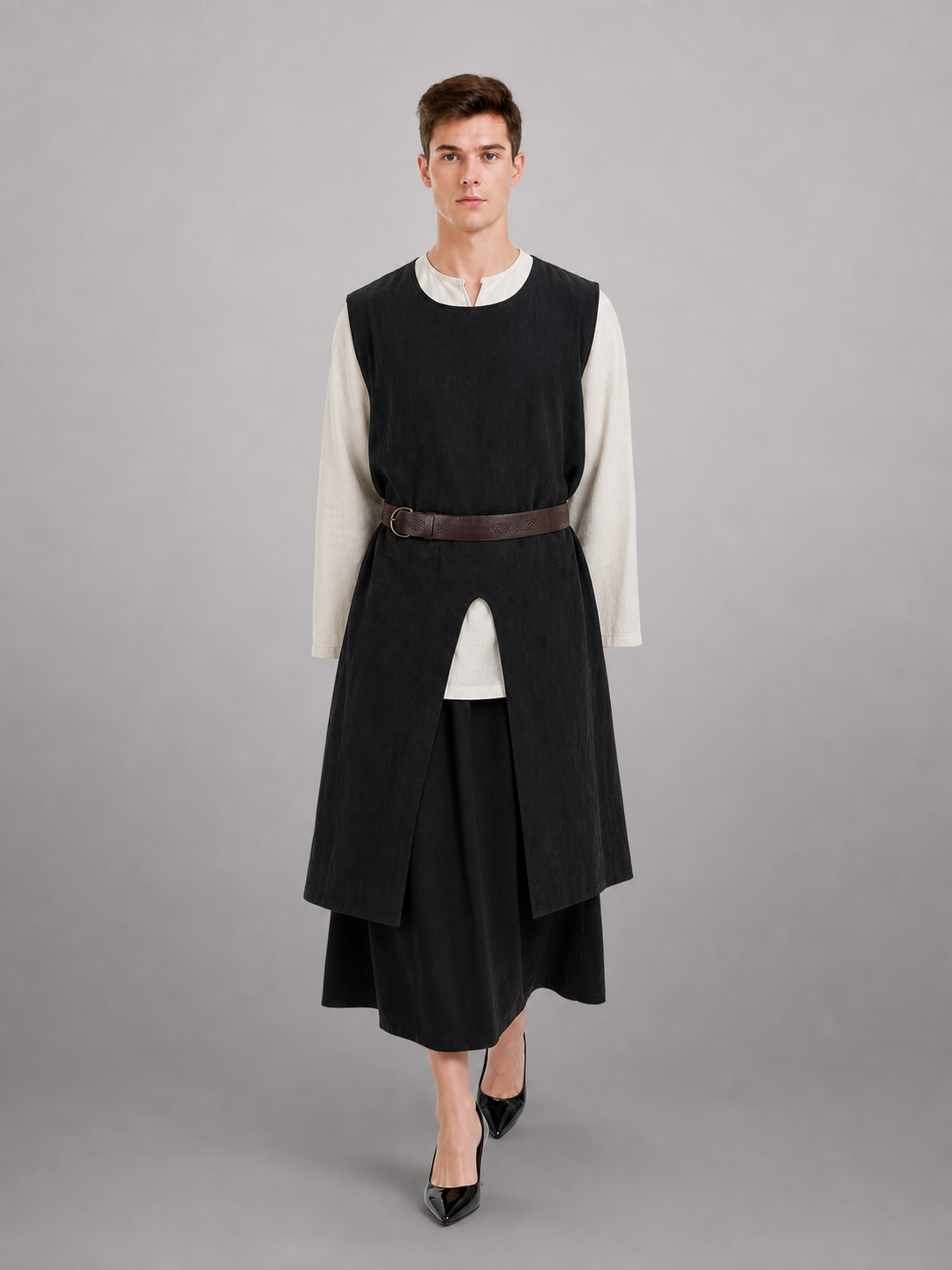 Black Sleeveless Round-Neck Tunic Top