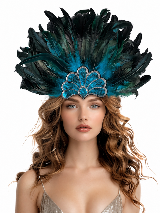 Feather Headpiece with Turquoise Sequins