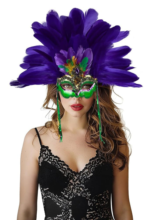 Masquerade Mask with Purple Feathers