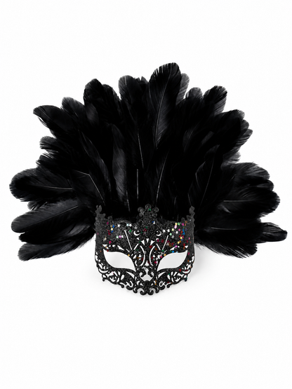 Masquerade Mask with Black Feathers and Glitter