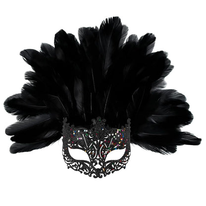 Masquerade Mask with Black Feathers and Glitter