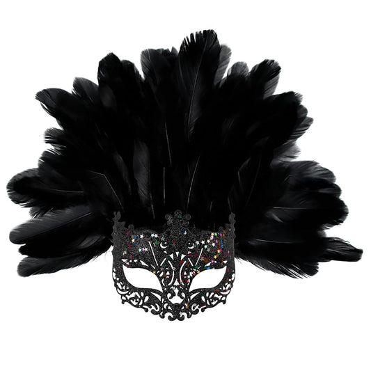 Masquerade Mask with Black Feathers and Glitter