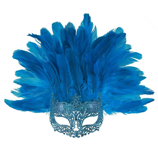 Carnival Eye Mask with Blue Feathers