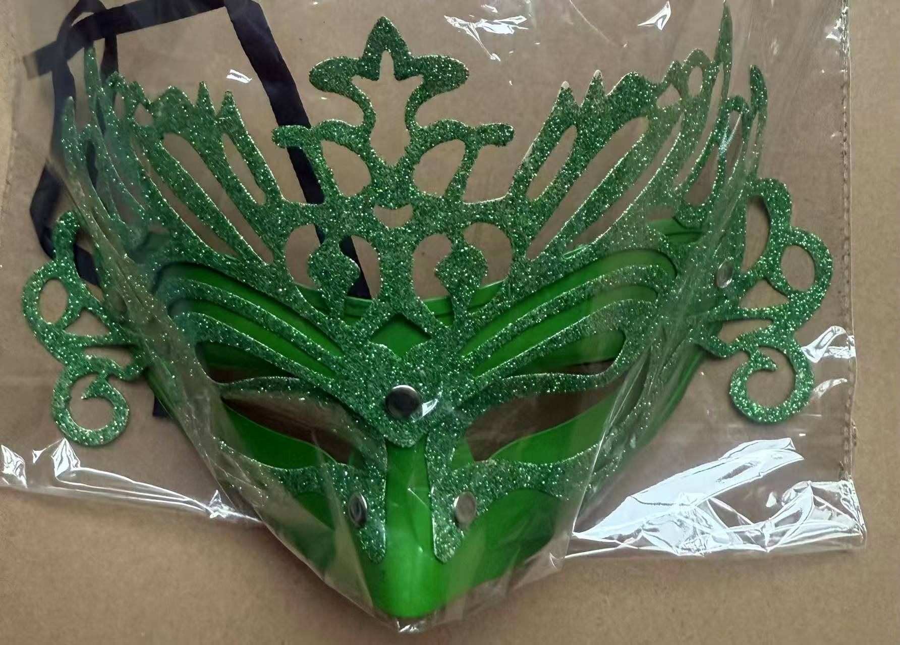 Green Glitter Carnival Headdress Mask