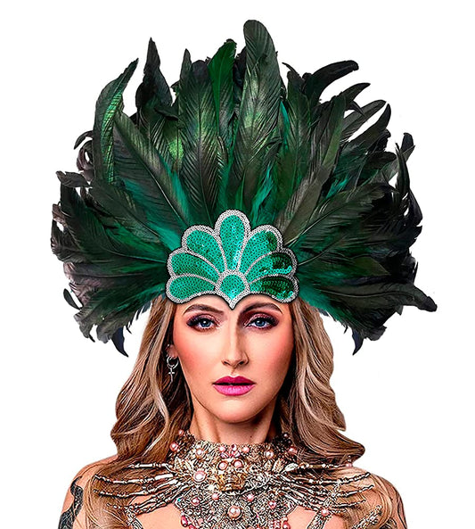 Carnival Headpiece with Green Feathers