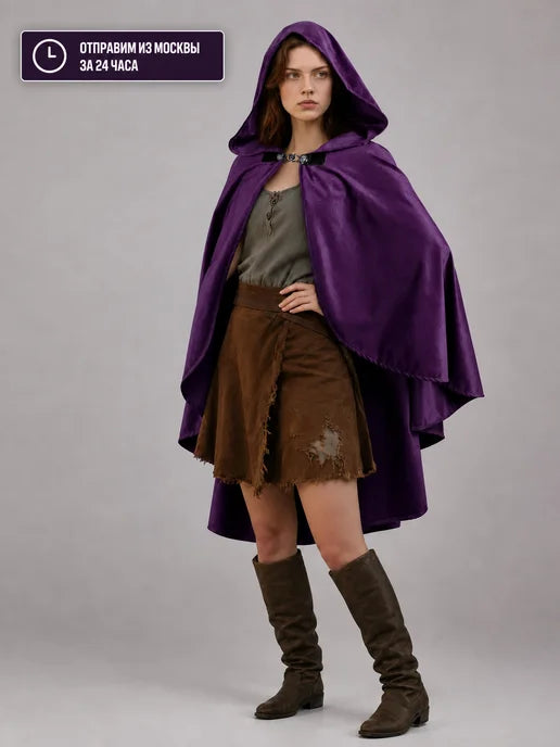 Purple Hooded Medieval Costume Cloak