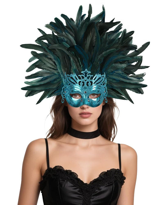 Carnival feathered headpiece with mask