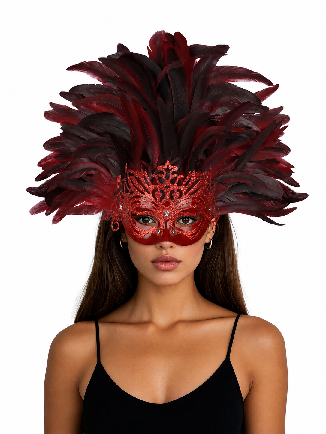 Carnival headpiece with feathers and mask
