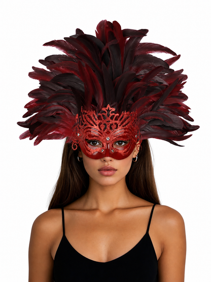 Carnival headpiece with feathers and mask