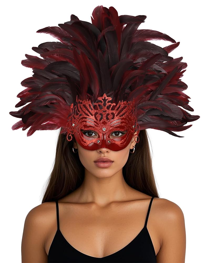 Carnival headpiece with feathers and mask