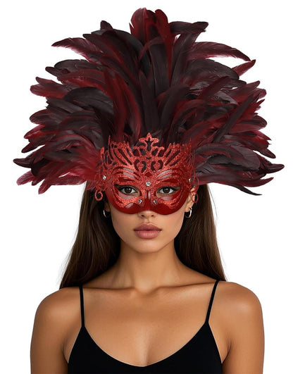 Carnival headpiece with feathers and mask