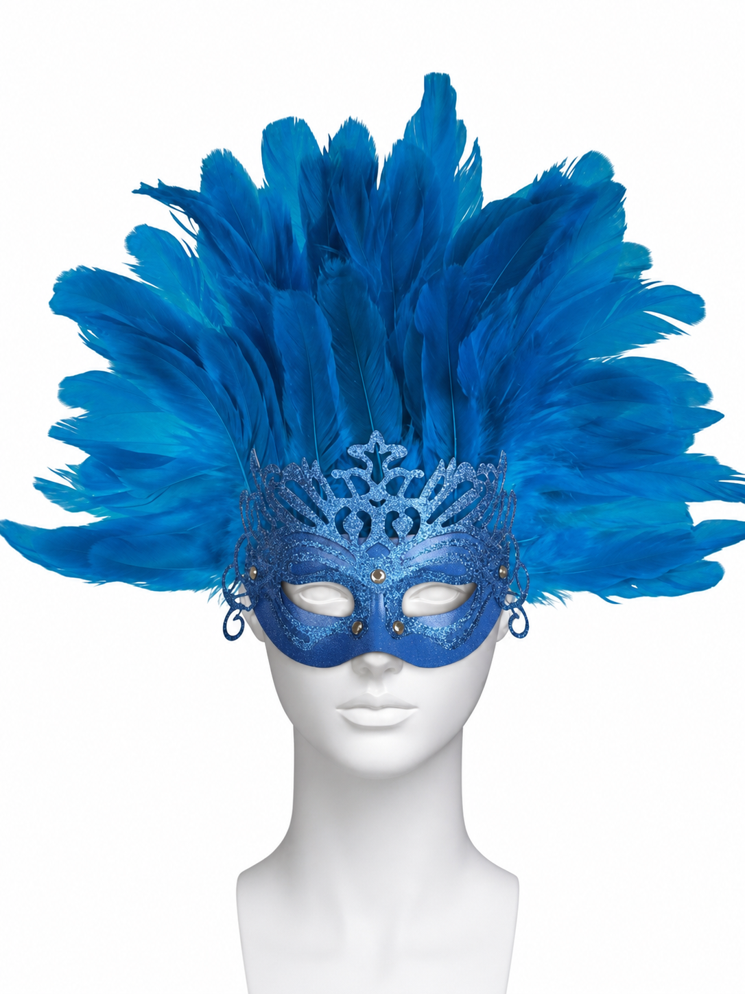 Carnival Mask with Blue Feathers and Glitter