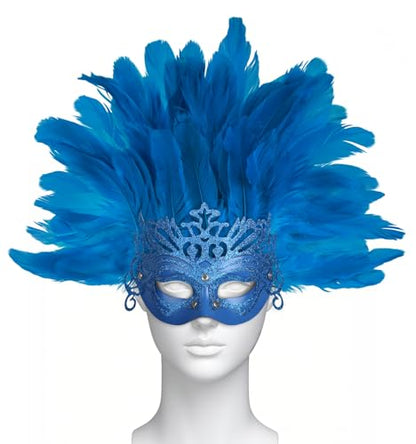 Carnival Mask with Blue Feathers and Glitter