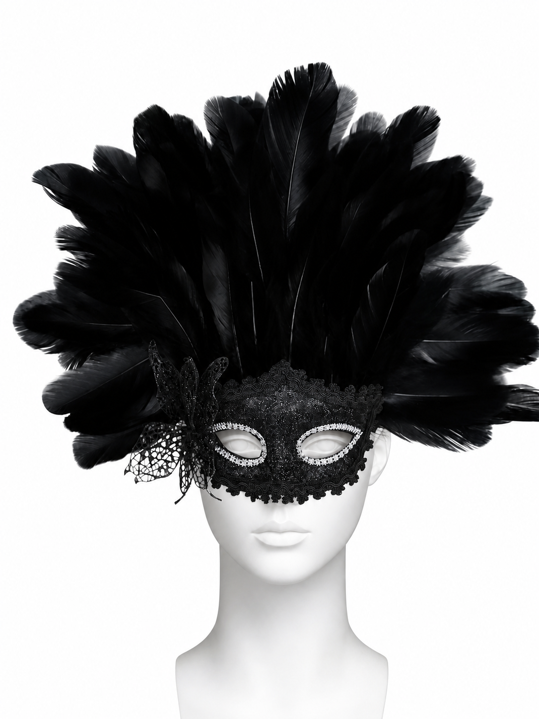 Carnival Mask with Black Feathers and Glitter