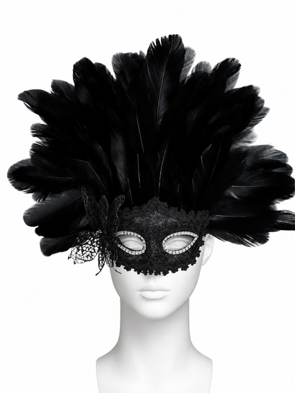 Carnival Mask with Black Feathers and Glitter