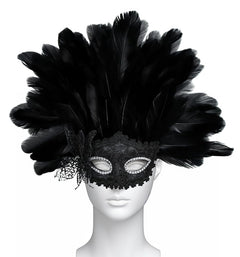 Carnival Mask with Black Feathers and Glitter