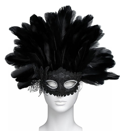 Carnival Mask with Black Feathers and Glitter