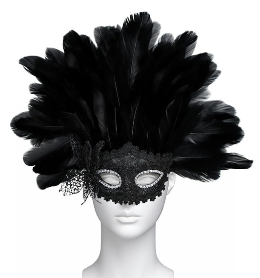 Carnival Mask with Black Feathers and Glitter