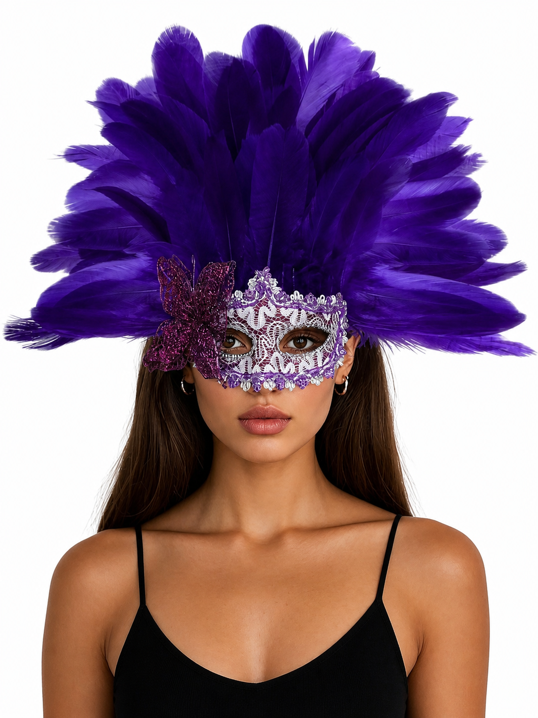 Carnival headdress with feathers and a mask