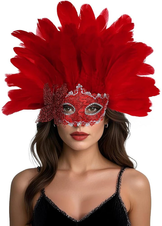 Carnival Headpiece with Red Feathers