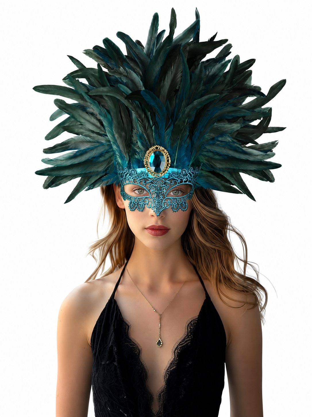 Carnival headpiece with feathers and a mask