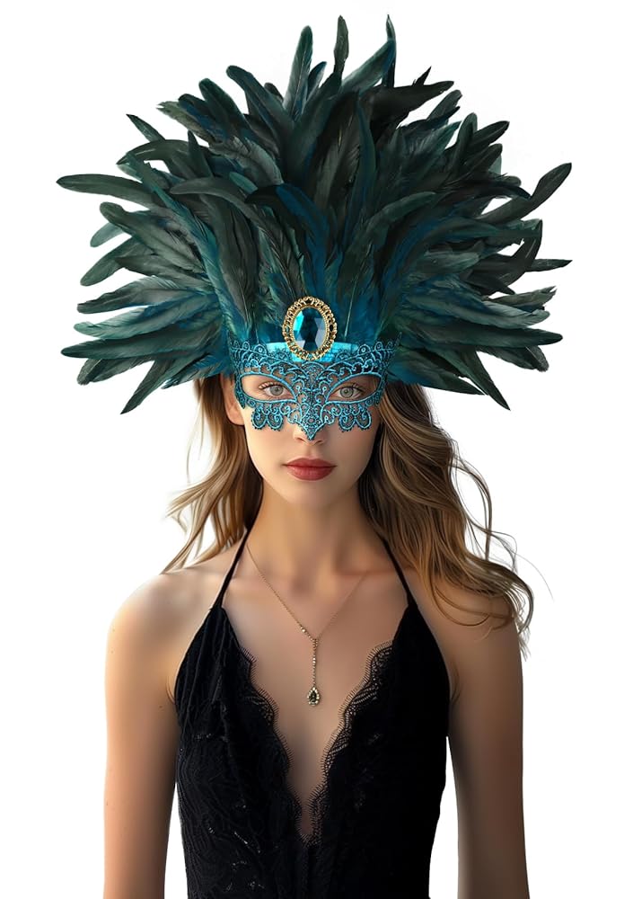 Carnival headpiece with feathers and a mask