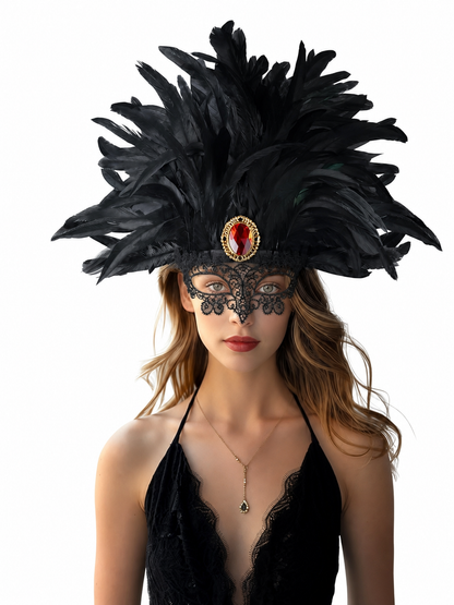 Carnival headpiece with black feathers