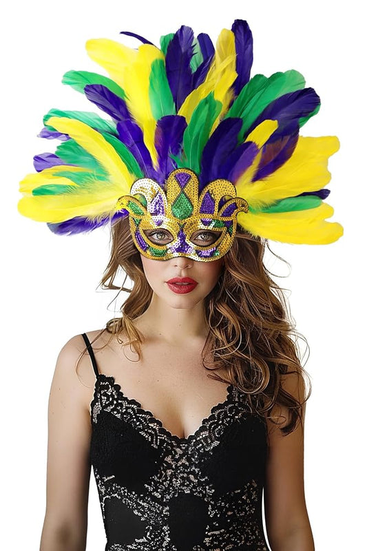 Carnival Headpiece with Feathers and Mask