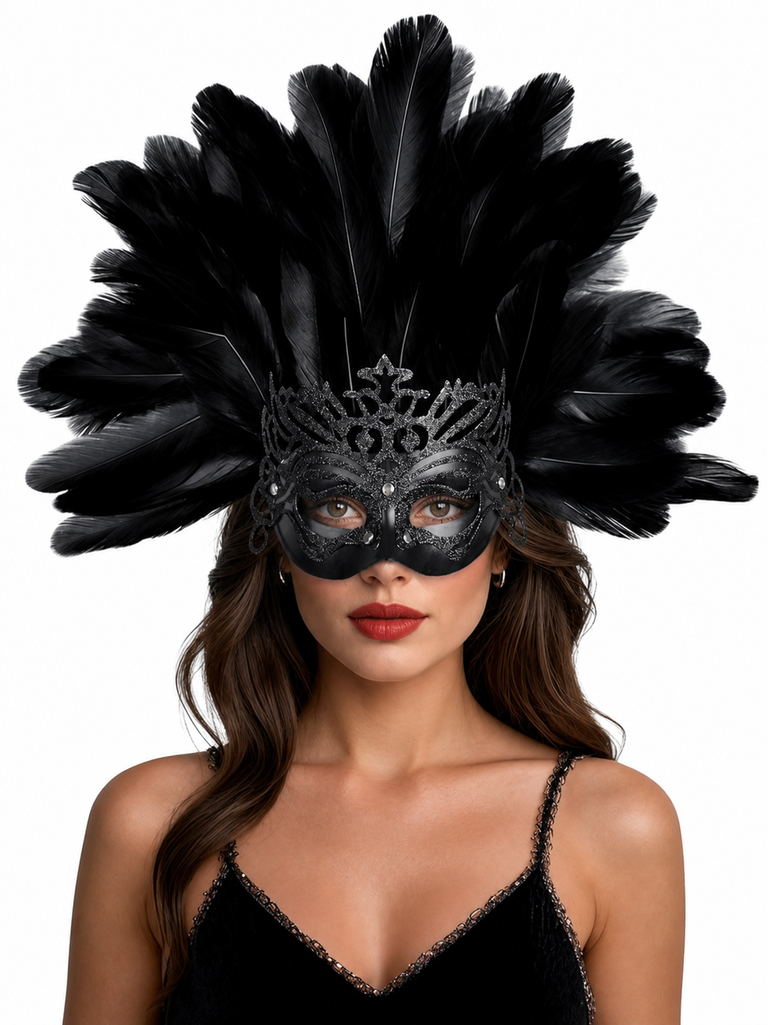 Carnival Feather Headpiece with Mask