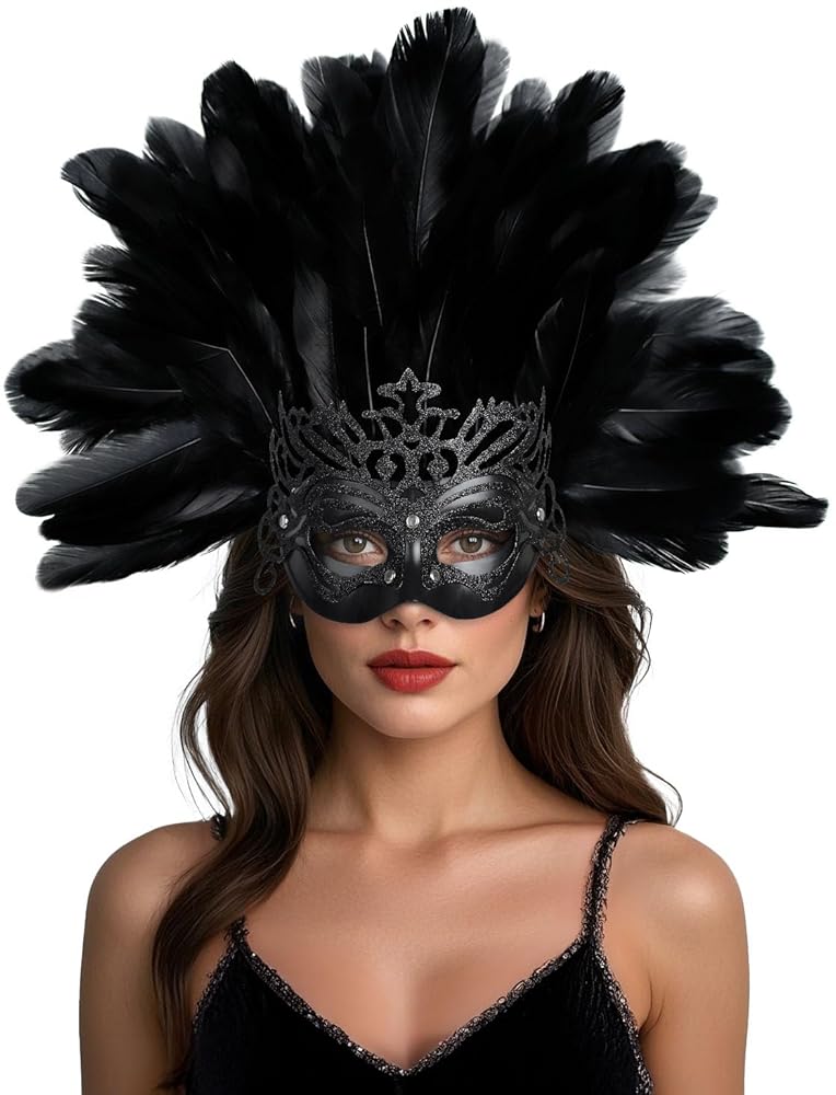 Carnival Feather Headpiece with Mask