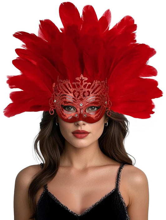 Carnival Feather Headpiece with Mask