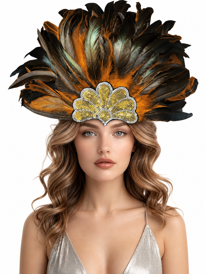 Feathered Headpiece with Gold Sequins