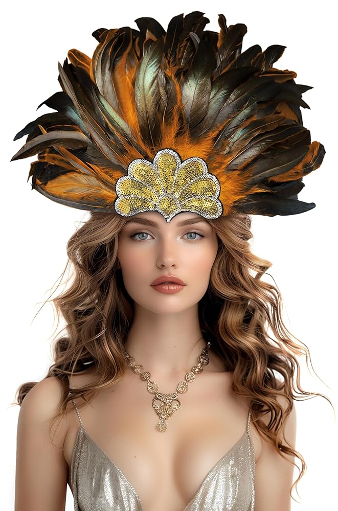 Feathered Headpiece with Gold Sequins