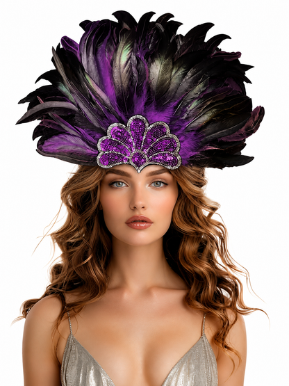 Carnival Headpiece with Purple Feathers