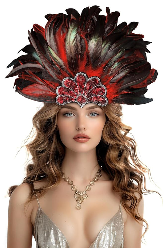 Red Feather Carnival Headpiece