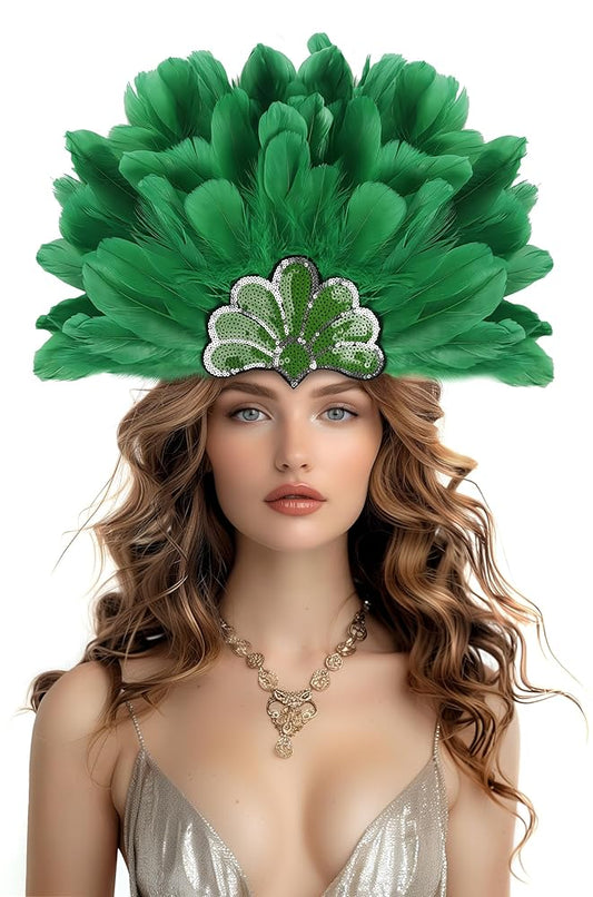 Carnival Headpiece with Green Feathers