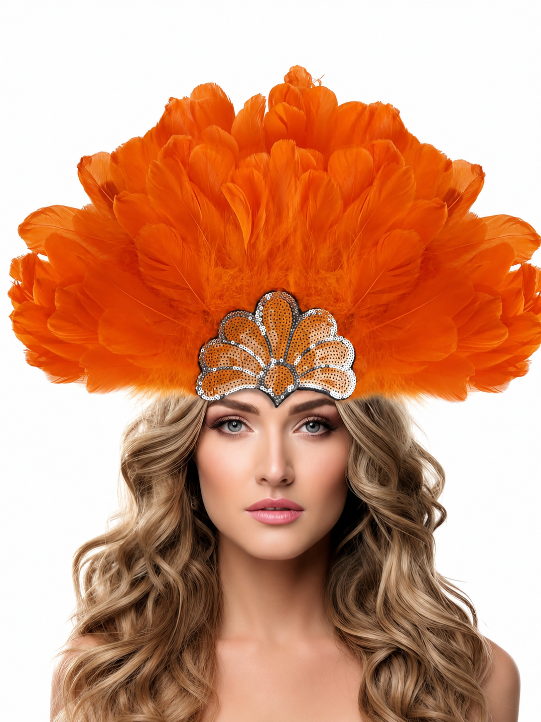 Carnival Headpiece with Orange Feathers