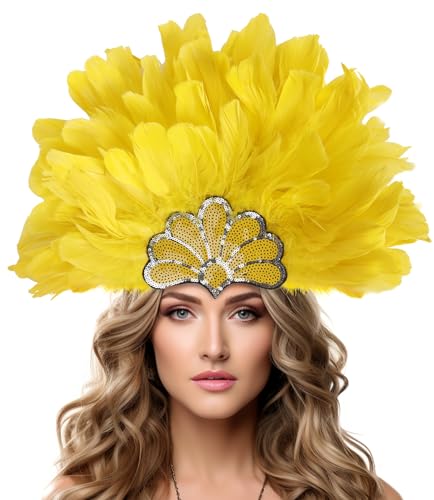Carnival Headpiece with Yellow Feathers